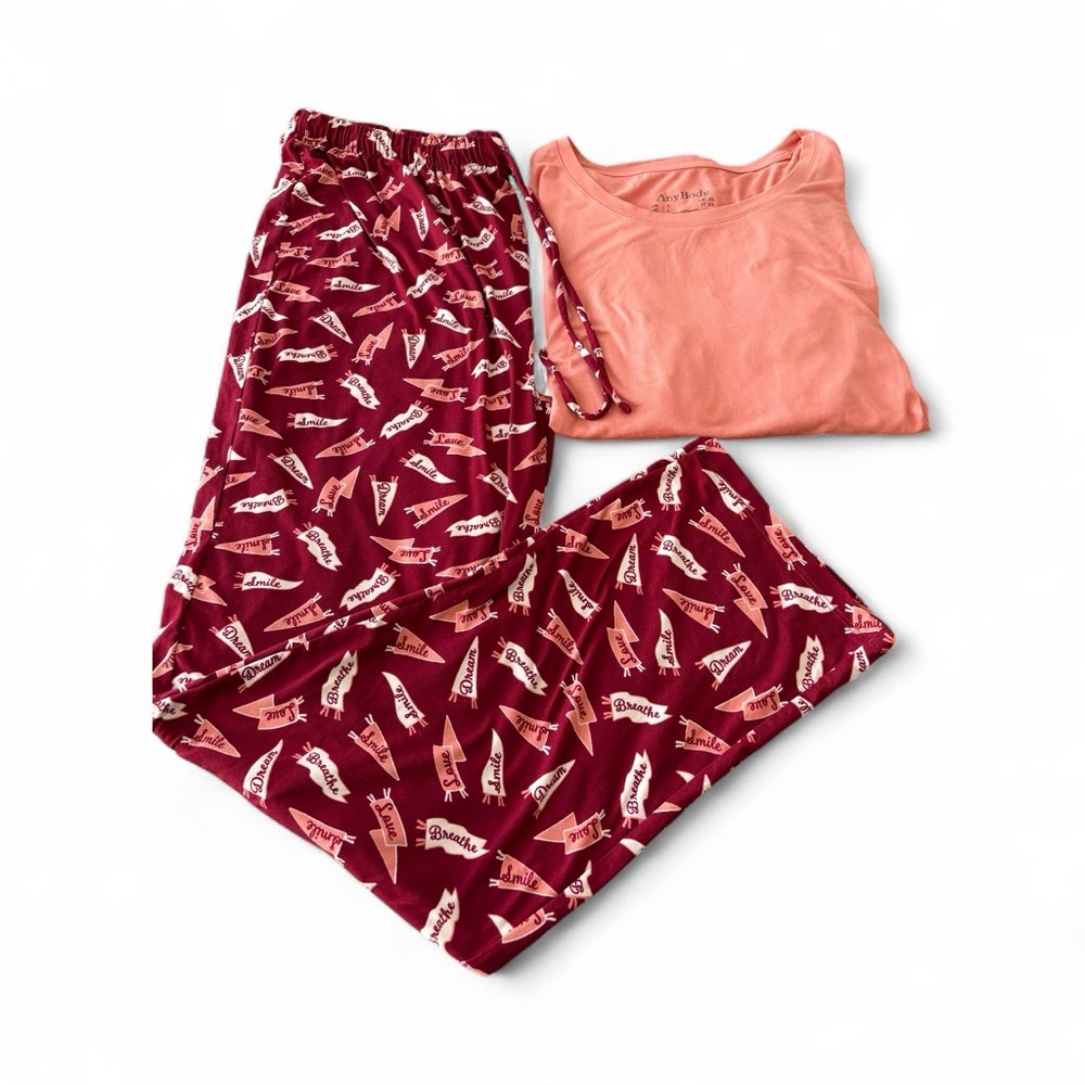 AnyBody Women’s Pajama Set - Coral and Burgundy, Large
